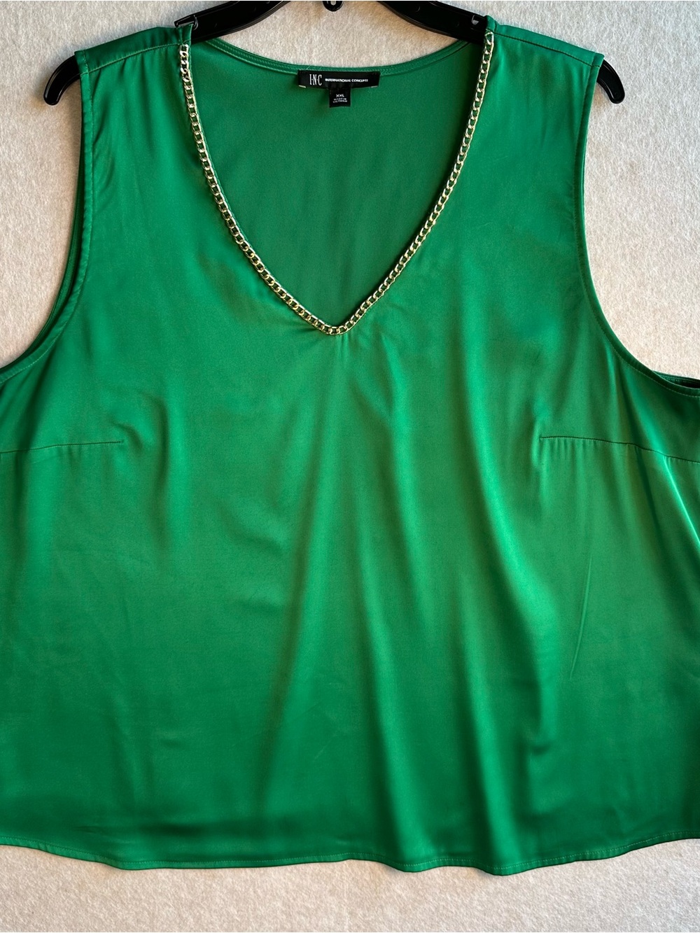 INC International Concepts Emerald V-Neck Chain-Trim Sleeveless Shell